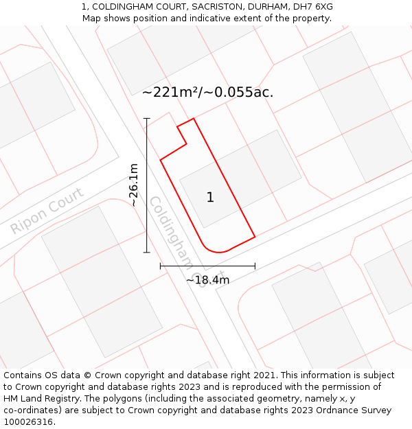 1, COLDINGHAM COURT, SACRISTON, DURHAM, DH7 6XG: Plot and title map