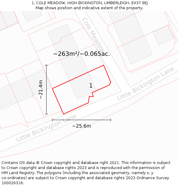 1, COLE MEADOW, HIGH BICKINGTON, UMBERLEIGH, EX37 9EJ: Plot and title map