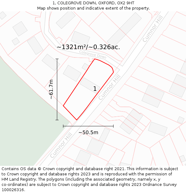 1, COLEGROVE DOWN, OXFORD, OX2 9HT: Plot and title map