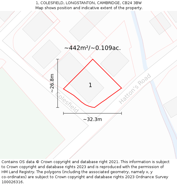 1, COLESFIELD, LONGSTANTON, CAMBRIDGE, CB24 3BW: Plot and title map