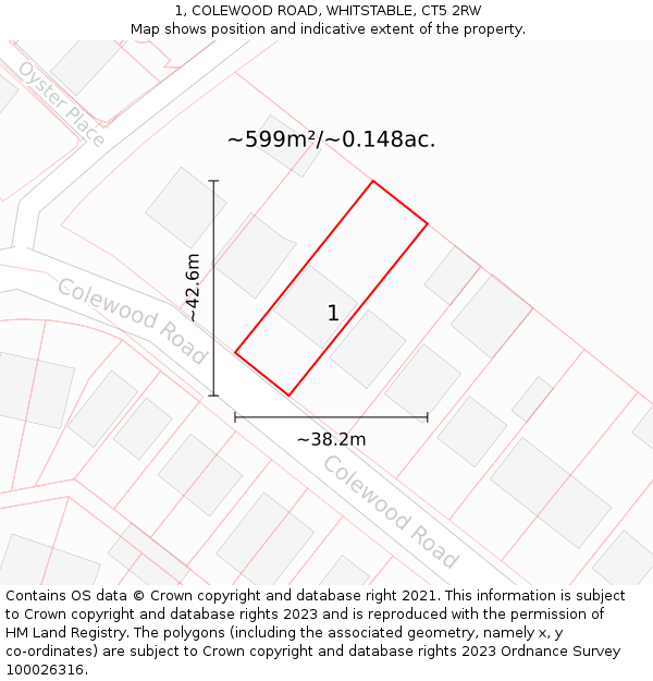 1, COLEWOOD ROAD, WHITSTABLE, CT5 2RW: Plot and title map