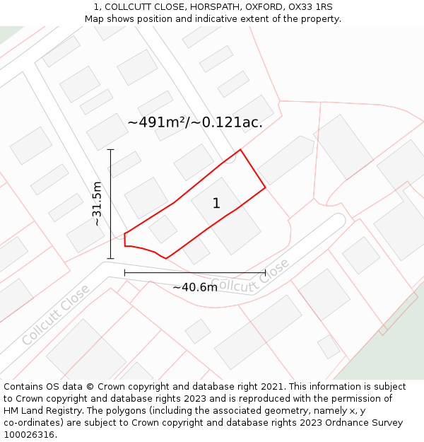 1, COLLCUTT CLOSE, HORSPATH, OXFORD, OX33 1RS: Plot and title map