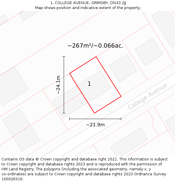1, COLLEGE AVENUE, GRIMSBY, DN33 2JJ: Plot and title map