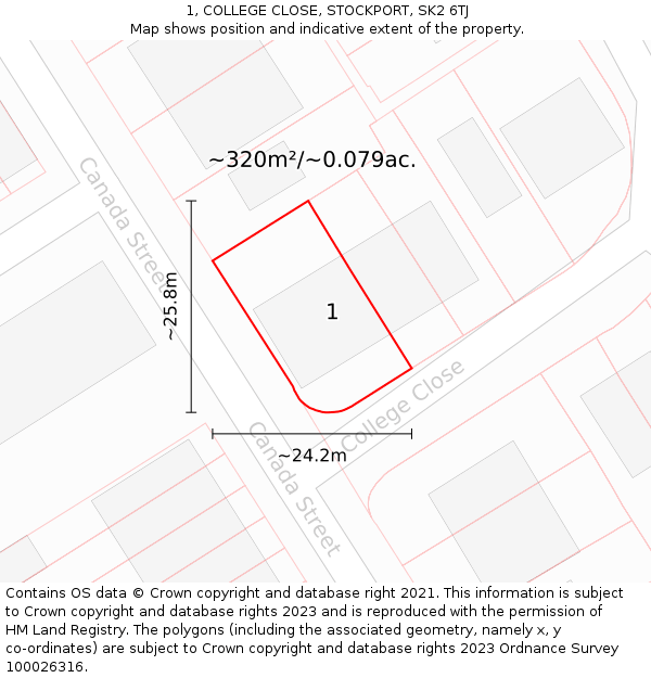 1, COLLEGE CLOSE, STOCKPORT, SK2 6TJ: Plot and title map