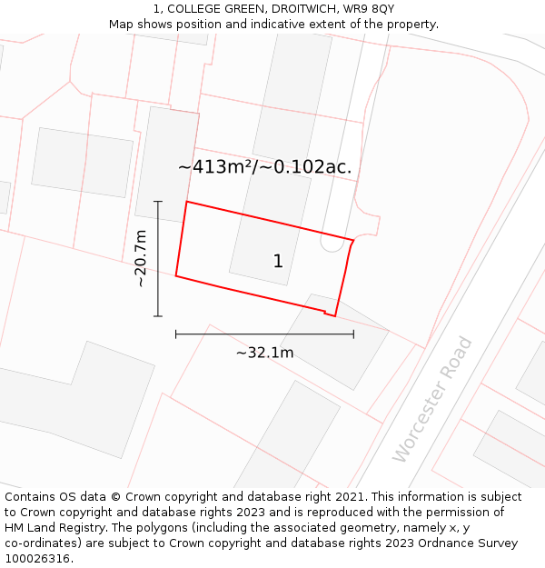 1, COLLEGE GREEN, DROITWICH, WR9 8QY: Plot and title map