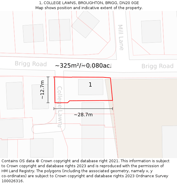 1, COLLEGE LAWNS, BROUGHTON, BRIGG, DN20 0GE: Plot and title map