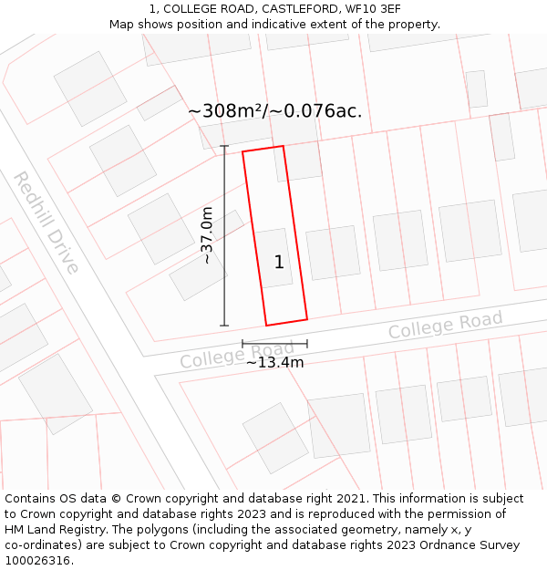 1, COLLEGE ROAD, CASTLEFORD, WF10 3EF: Plot and title map