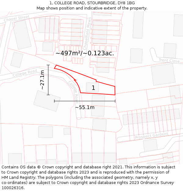 1, COLLEGE ROAD, STOURBRIDGE, DY8 1BG: Plot and title map