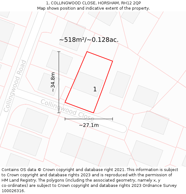 1, COLLINGWOOD CLOSE, HORSHAM, RH12 2QP: Plot and title map