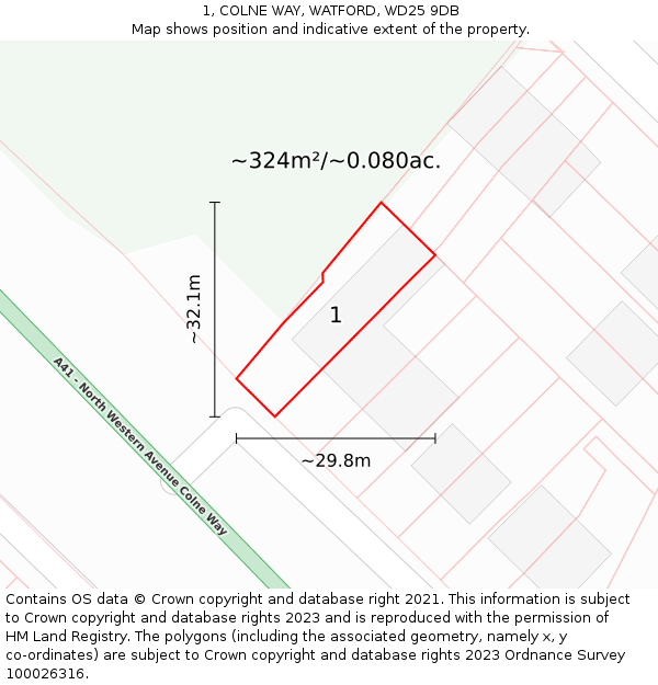 1, COLNE WAY, WATFORD, WD25 9DB: Plot and title map