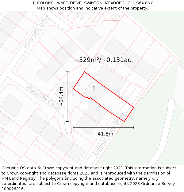 1, COLONEL WARD DRIVE, SWINTON, MEXBOROUGH, S64 8NY: Plot and title map