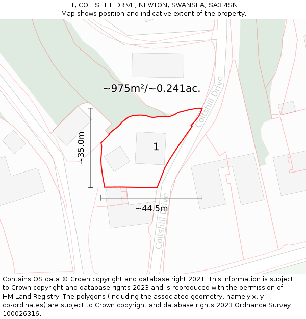 1, COLTSHILL DRIVE, NEWTON, SWANSEA, SA3 4SN: Plot and title map