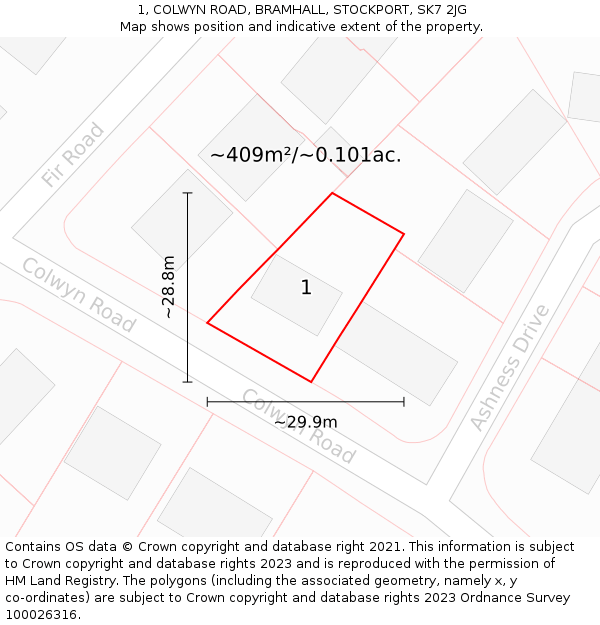 1, COLWYN ROAD, BRAMHALL, STOCKPORT, SK7 2JG: Plot and title map