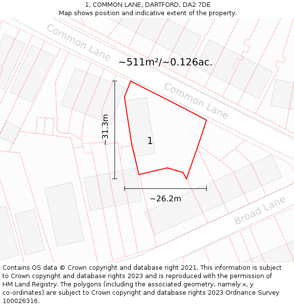 1, COMMON LANE, DARTFORD, DA2 7DE: Plot and title map