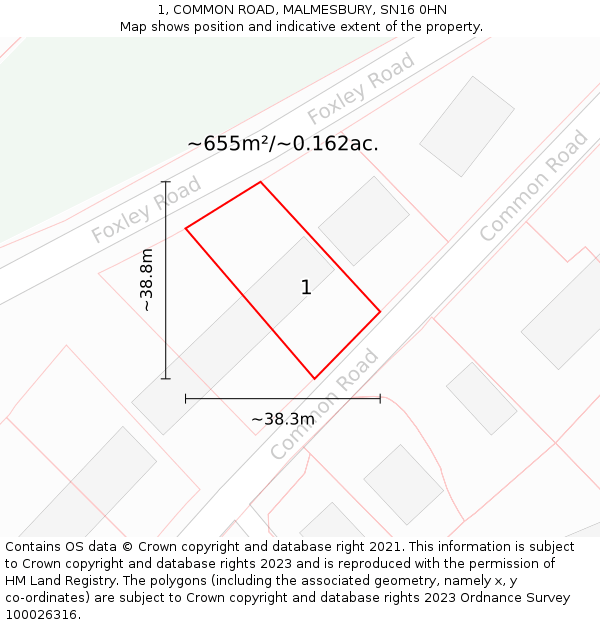 1, COMMON ROAD, MALMESBURY, SN16 0HN: Plot and title map