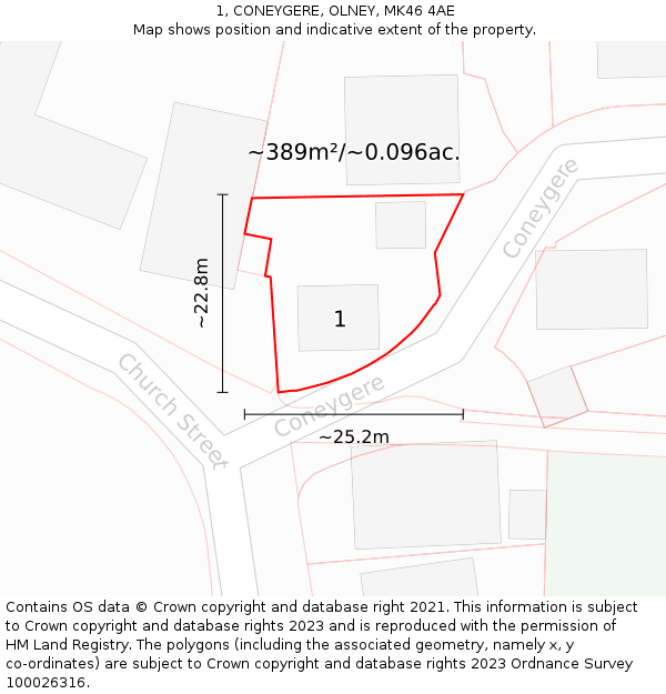 1, CONEYGERE, OLNEY, MK46 4AE: Plot and title map