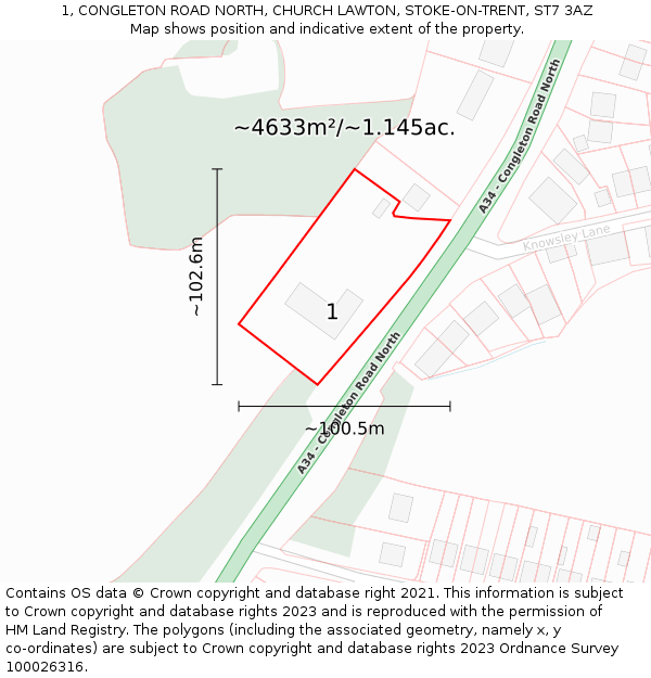 1, CONGLETON ROAD NORTH, CHURCH LAWTON, STOKE-ON-TRENT, ST7 3AZ: Plot and title map