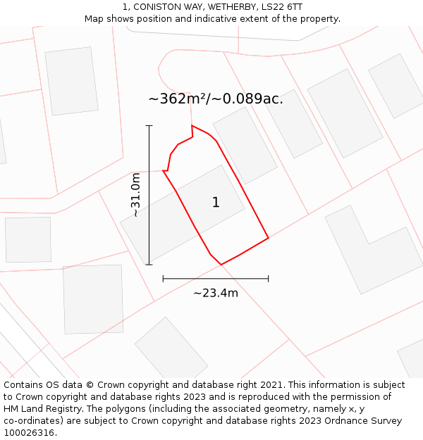 1, CONISTON WAY, WETHERBY, LS22 6TT: Plot and title map