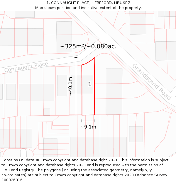 1, CONNAUGHT PLACE, HEREFORD, HR4 9PZ: Plot and title map