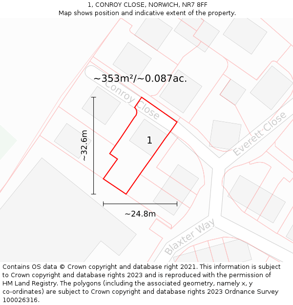 1, CONROY CLOSE, NORWICH, NR7 8FF: Plot and title map