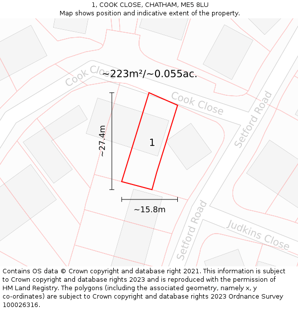 1, COOK CLOSE, CHATHAM, ME5 8LU: Plot and title map