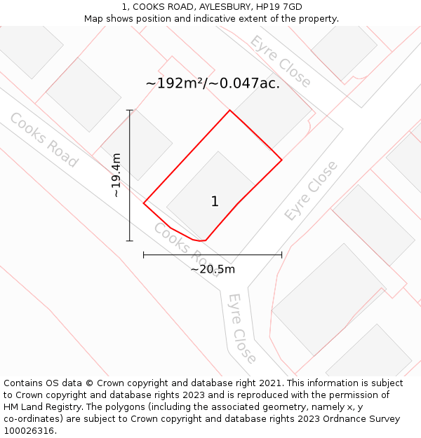1, COOKS ROAD, AYLESBURY, HP19 7GD: Plot and title map