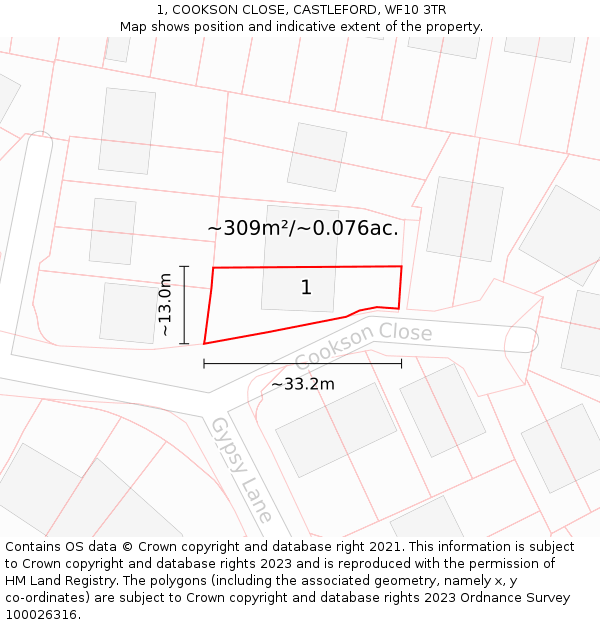 1, COOKSON CLOSE, CASTLEFORD, WF10 3TR: Plot and title map