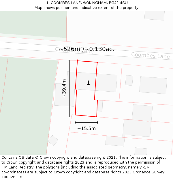 1, COOMBES LANE, WOKINGHAM, RG41 4SU: Plot and title map