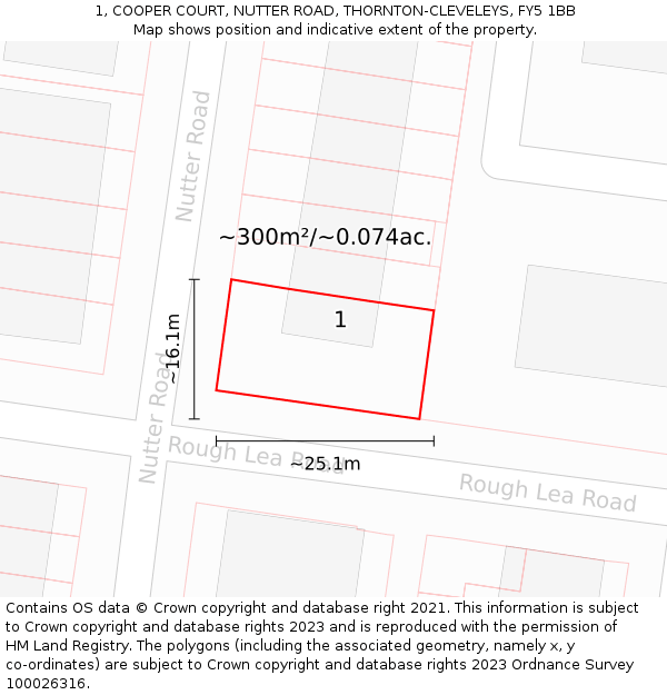 1, COOPER COURT, NUTTER ROAD, THORNTON-CLEVELEYS, FY5 1BB: Plot and title map