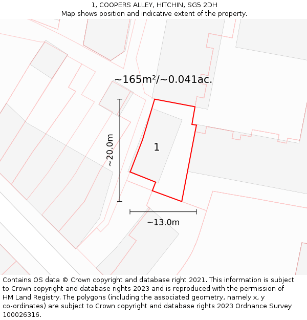 1, COOPERS ALLEY, HITCHIN, SG5 2DH: Plot and title map