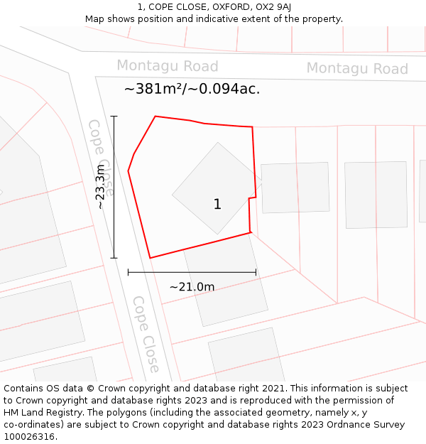 1, COPE CLOSE, OXFORD, OX2 9AJ: Plot and title map