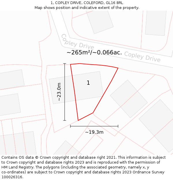 1, COPLEY DRIVE, COLEFORD, GL16 8RL: Plot and title map