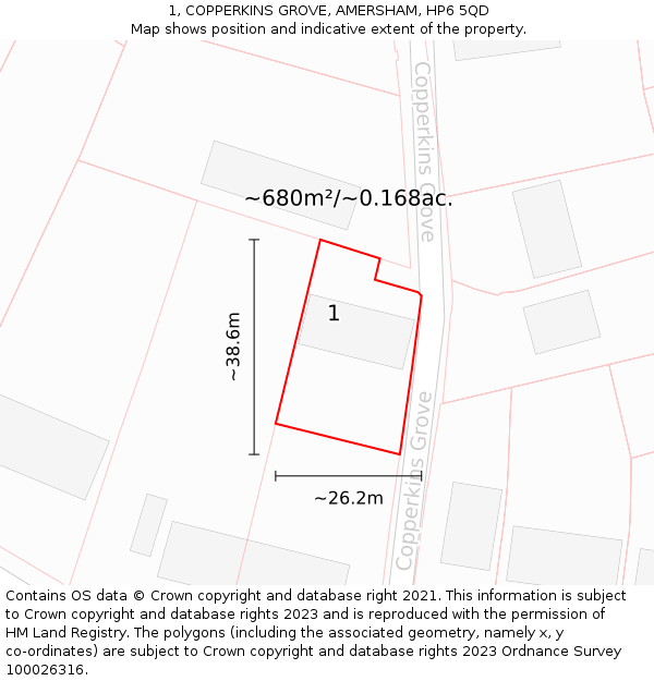 1, COPPERKINS GROVE, AMERSHAM, HP6 5QD: Plot and title map