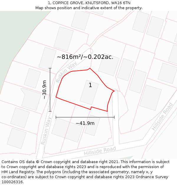 1, COPPICE GROVE, KNUTSFORD, WA16 6TN: Plot and title map