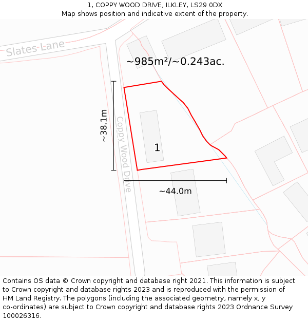 1, COPPY WOOD DRIVE, ILKLEY, LS29 0DX: Plot and title map