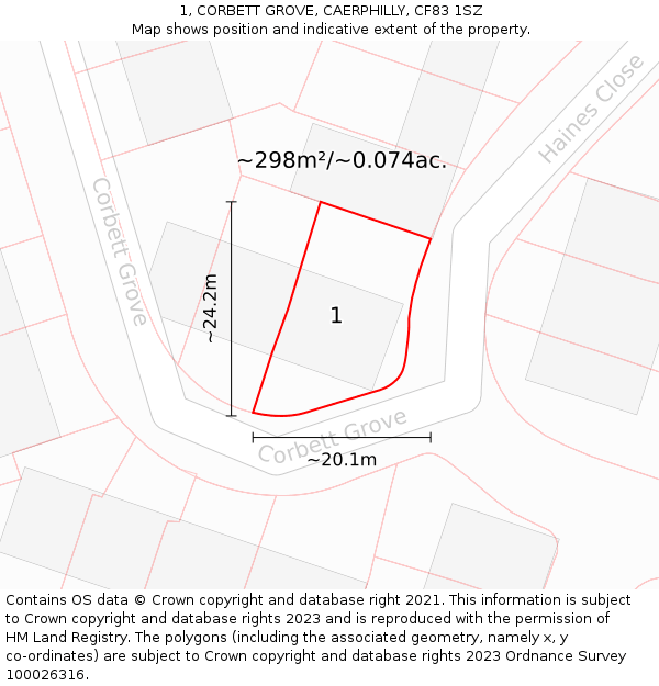 1, CORBETT GROVE, CAERPHILLY, CF83 1SZ: Plot and title map