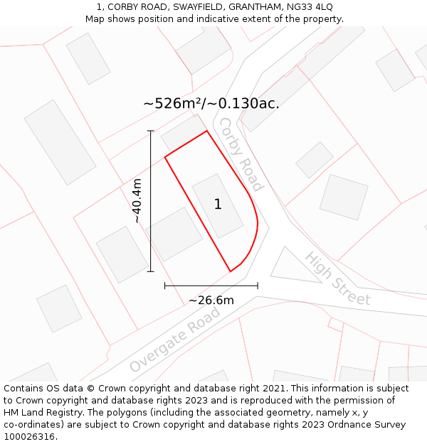 1, CORBY ROAD, SWAYFIELD, GRANTHAM, NG33 4LQ: Plot and title map