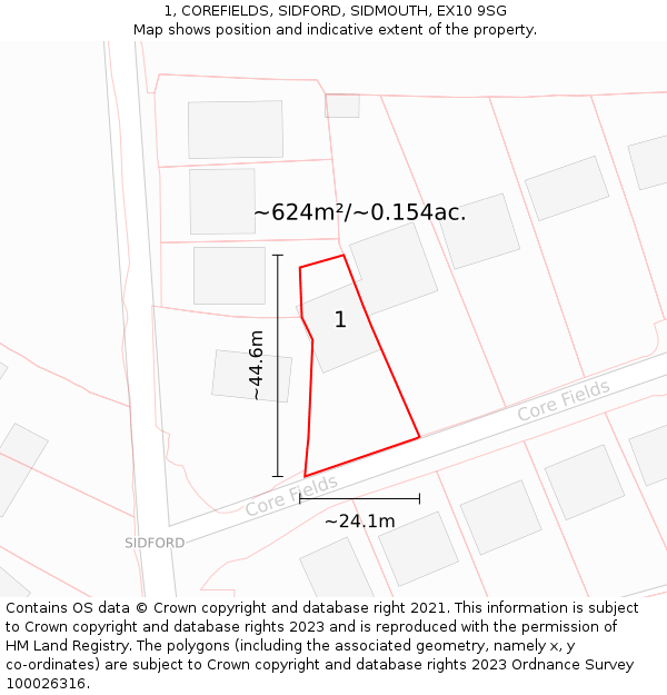 1, COREFIELDS, SIDFORD, SIDMOUTH, EX10 9SG: Plot and title map