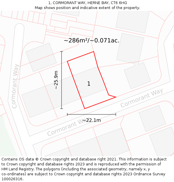 1, CORMORANT WAY, HERNE BAY, CT6 6HG: Plot and title map