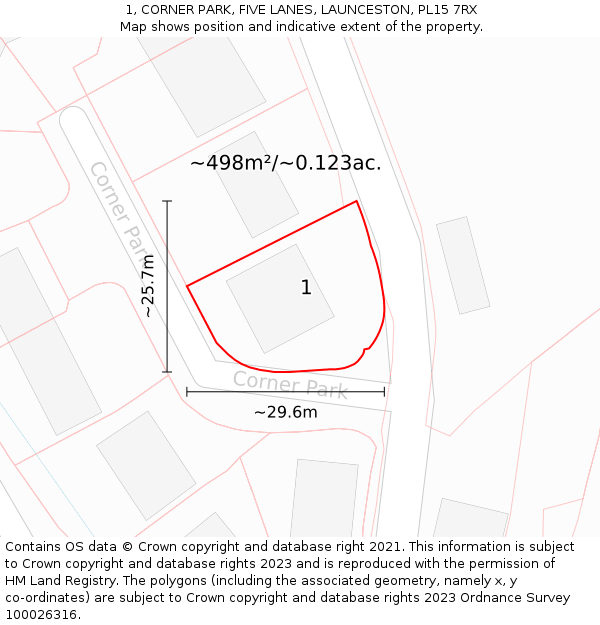 1, CORNER PARK, FIVE LANES, LAUNCESTON, PL15 7RX: Plot and title map