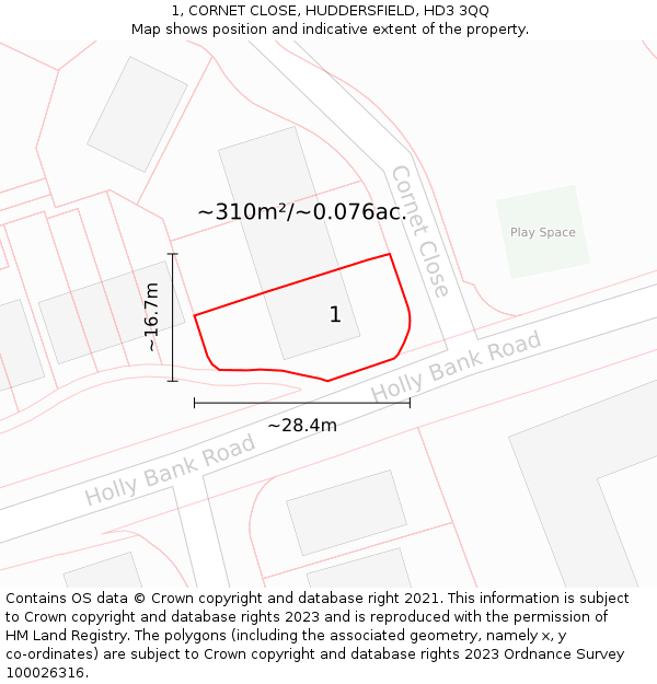 1, CORNET CLOSE, HUDDERSFIELD, HD3 3QQ: Plot and title map