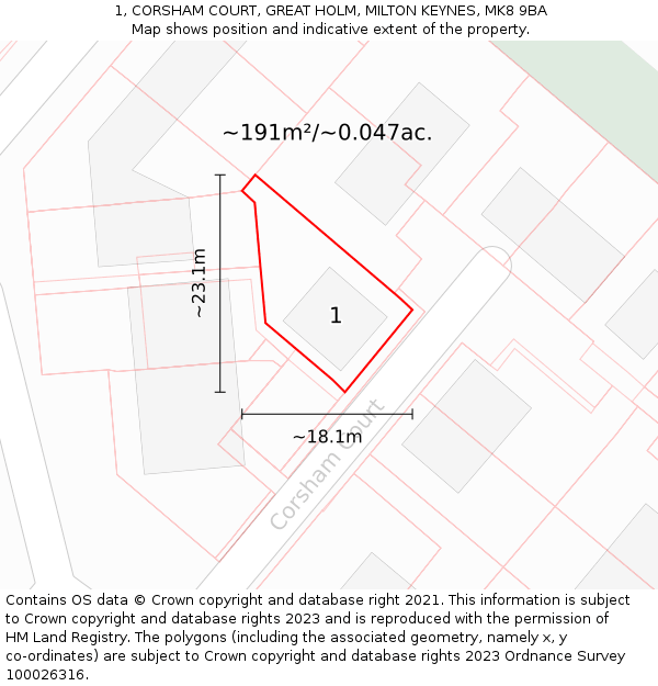 1, CORSHAM COURT, GREAT HOLM, MILTON KEYNES, MK8 9BA: Plot and title map