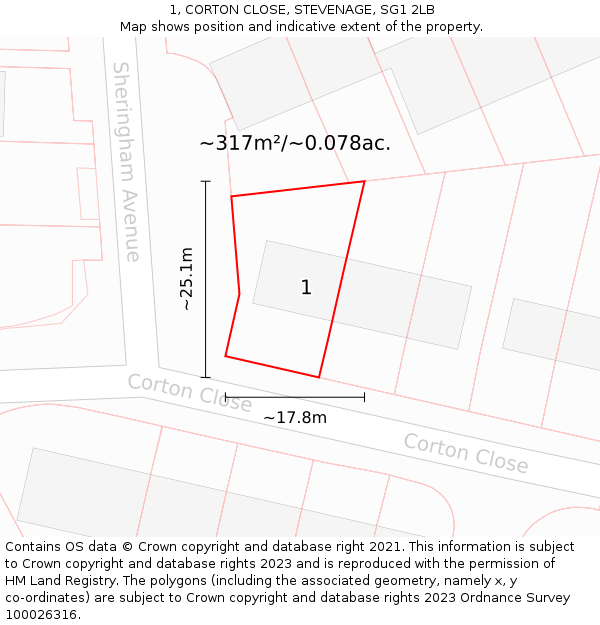 1, CORTON CLOSE, STEVENAGE, SG1 2LB: Plot and title map