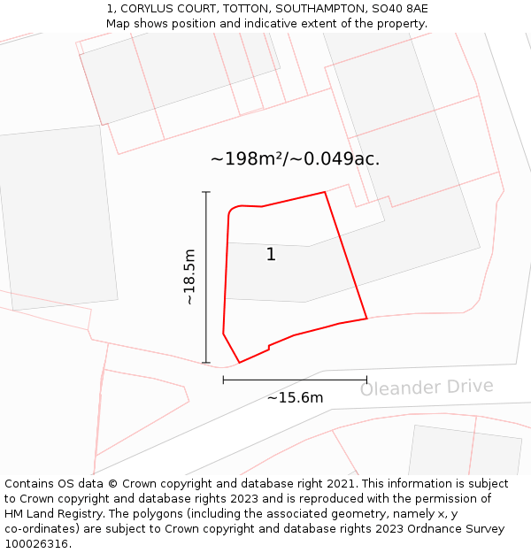 1, CORYLUS COURT, TOTTON, SOUTHAMPTON, SO40 8AE: Plot and title map