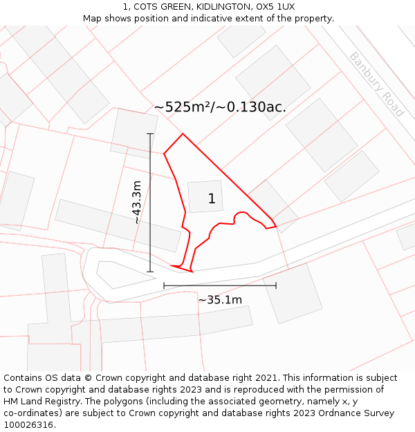 1, COTS GREEN, KIDLINGTON, OX5 1UX: Plot and title map