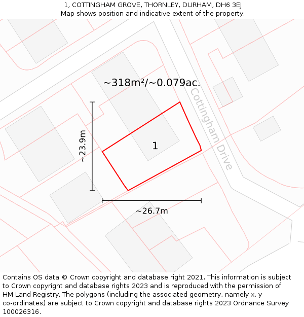 1, COTTINGHAM GROVE, THORNLEY, DURHAM, DH6 3EJ: Plot and title map