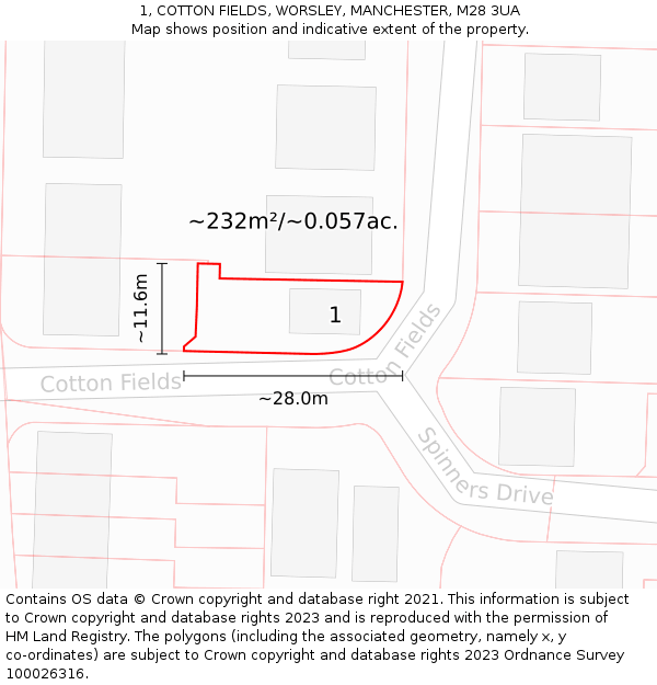 1, COTTON FIELDS, WORSLEY, MANCHESTER, M28 3UA: Plot and title map