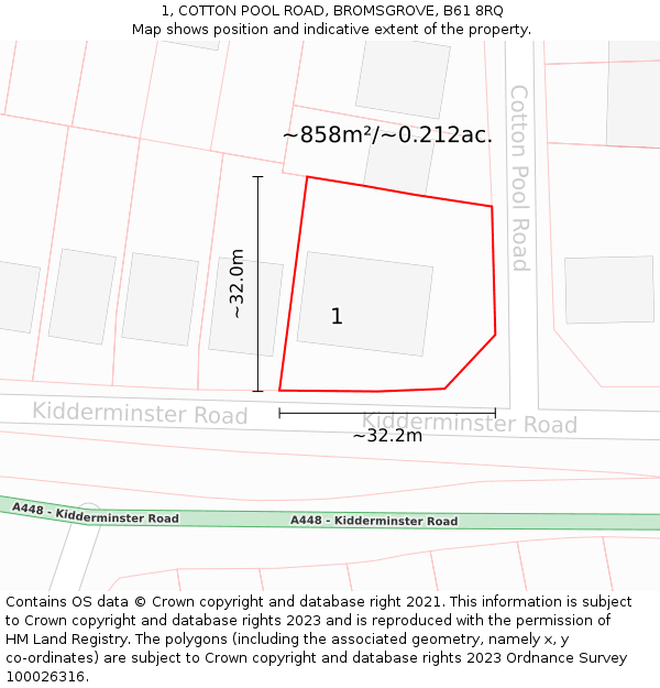 1, COTTON POOL ROAD, BROMSGROVE, B61 8RQ: Plot and title map