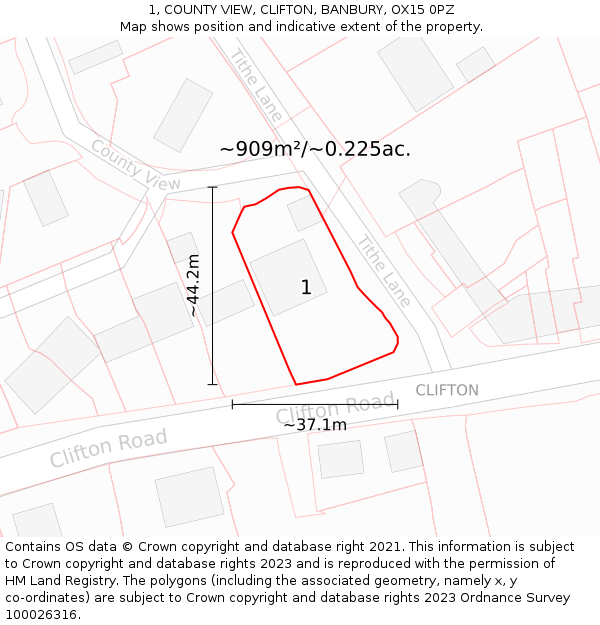 1, COUNTY VIEW, CLIFTON, BANBURY, OX15 0PZ: Plot and title map