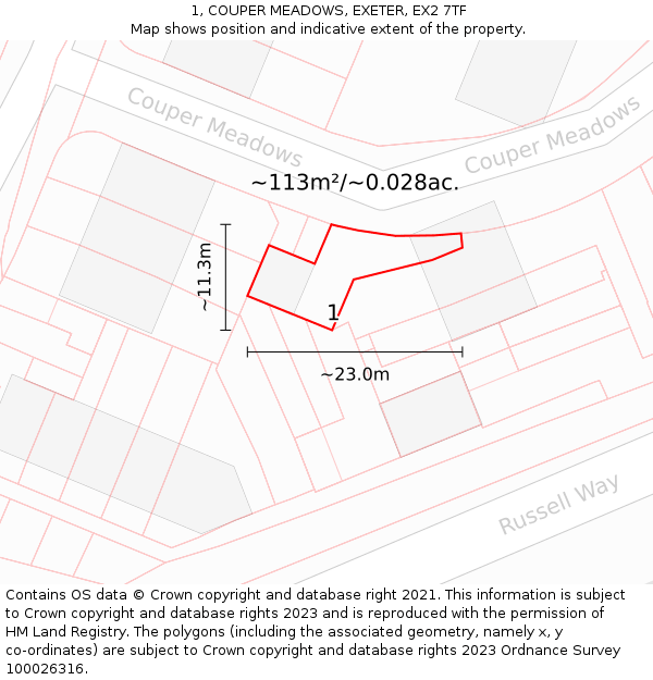 1, COUPER MEADOWS, EXETER, EX2 7TF: Plot and title map